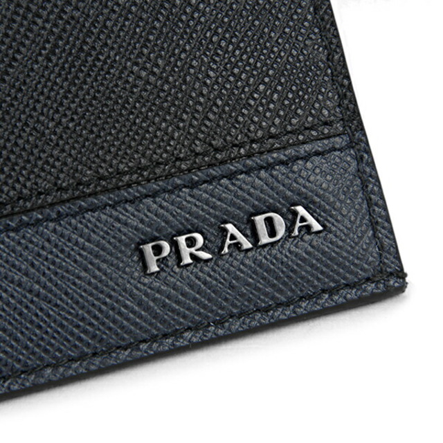 PRADA(プラダ)の新品 プラダ PRADA カードケース サフィアーノ ストライプ ネロ/バルティコ メンズのファッション小物(名刺入れ/定期入れ)の商品写真