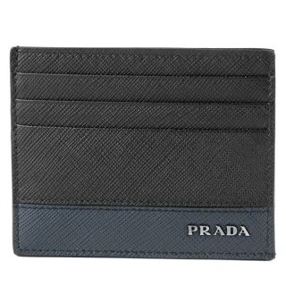 プラダ(PRADA)の新品 プラダ PRADA カードケース サフィアーノ ストライプ ネロ/バルティコ(名刺入れ/定期入れ)