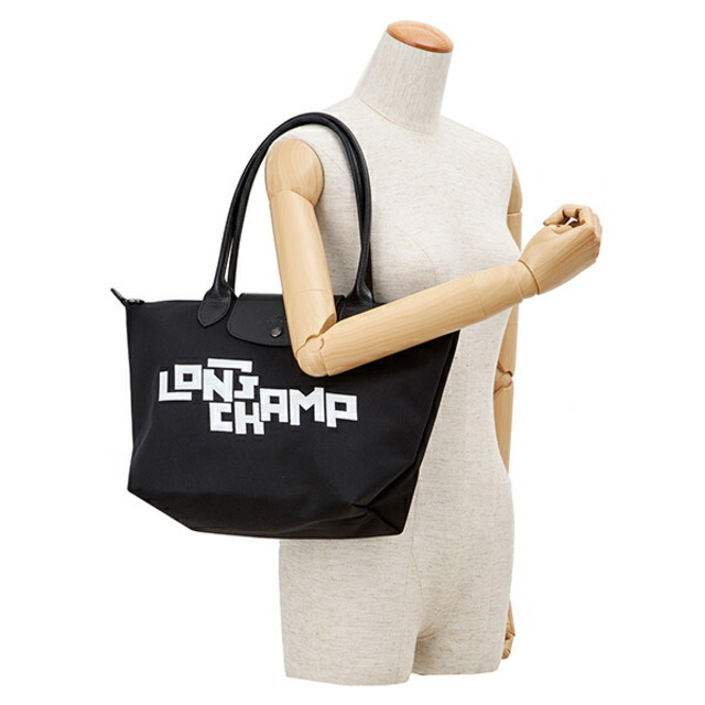 新品 ロンシャン LONGCHAMP トートバッグ ル・プリアージュ LGP スタンプ ノワール/ブラン