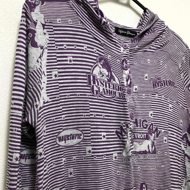 ヒステリックグラマー【美品】girl × ボーダー 総柄 長袖 パーカー