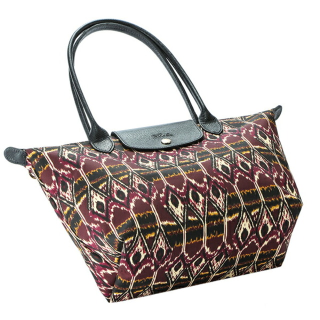 新品 ロンシャン LONGCHAMP トートバッグ ル プリアージュ コレクション IKAT ショルダーバッグ Mサイズ バーガンディ系 マルチ