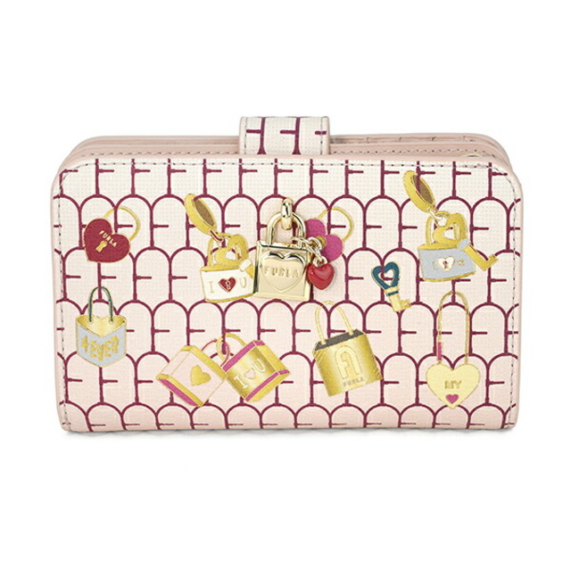 新品 フルラ FURLA 2つ折り財布 ラブリー M COMPACT WALLET ピンク系 マルチ