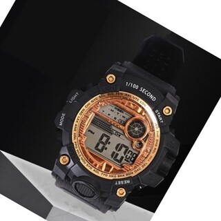 【新品】デジタル多機能 メンズ レディース&ボーイズ ガールズ 腕時計LED黒金(腕時計(デジタル))