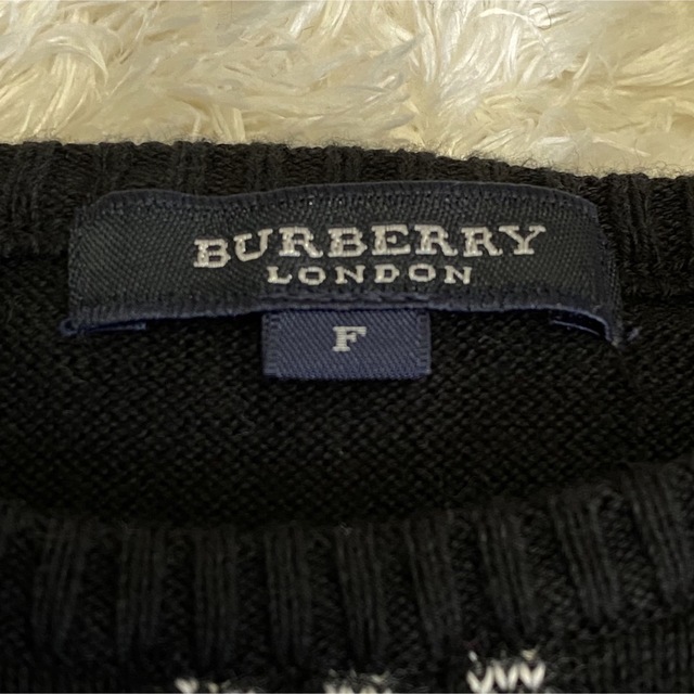 BURBERRY(バーバリー)のコットン100%【バーバリーロンドン】半袖ニットノバチェックsizeF黒赤白 レディースのトップス(ニット/セーター)の商品写真