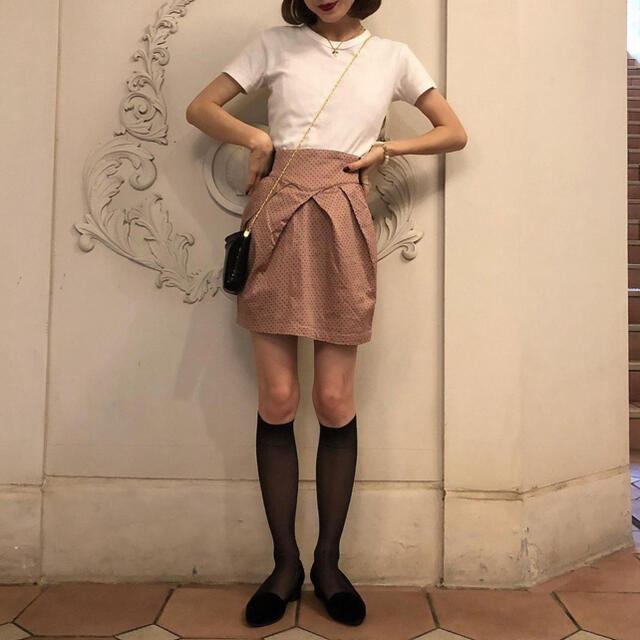 high-waist pink dot skirt レディースのスカート(ミニスカート)の商品写真