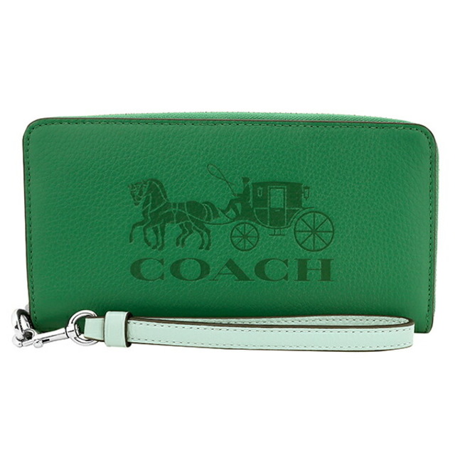 COACH(コーチ)の新品 コーチ COACH 長財布(ラウンドファスナー) LONG ZIP AROUND WALLET グリーン シルバー レディースのファッション小物(財布)の商品写真