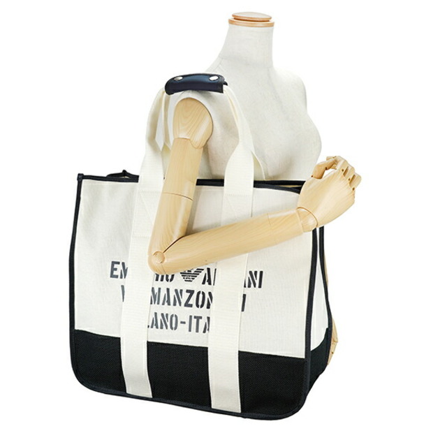 新品 アルマーニ EMPORIO ARMANI トートバッグ ホワイト 白 ネイビー