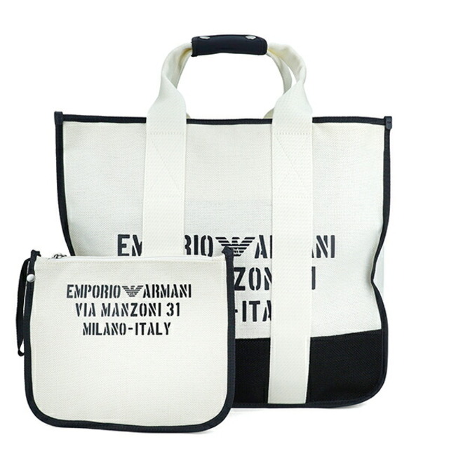 新品 アルマーニ EMPORIO ARMANI トートバッグ ホワイト 白 ネイビー