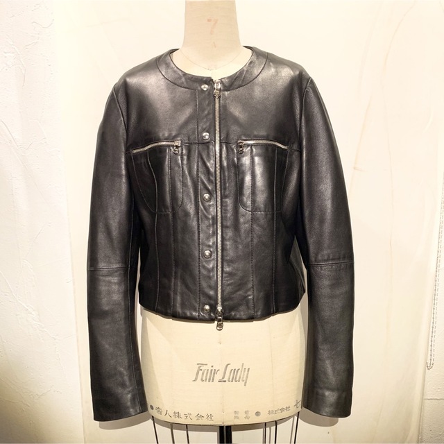 ー品販売 LOEWE - 美品◇LOEWE黒レザージャケット◇44 ノーカラー