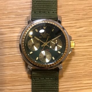 エルジン(ELGIN)のエルジン  ミリタリー　クリスタルドーム　グリーンダイヤル　デイデイト(腕時計(アナログ))