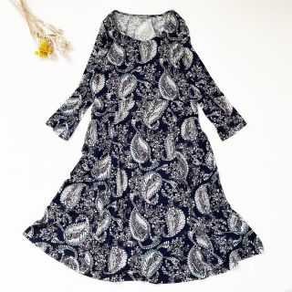 ローラアシュレイ(LAURA ASHLEY)のローラアシュレイ★花柄　ペイズリー柄Aラインワンピース　紺ネイビー13(ロングワンピース/マキシワンピース)