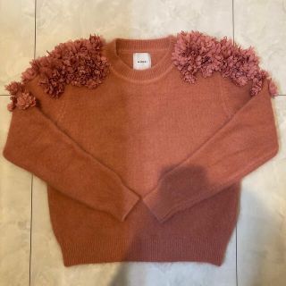 アメリヴィンテージ(Ameri VINTAGE)の美品　AMERI アンゴラ　フラワー　ニット　ローズピンク(ニット/セーター)