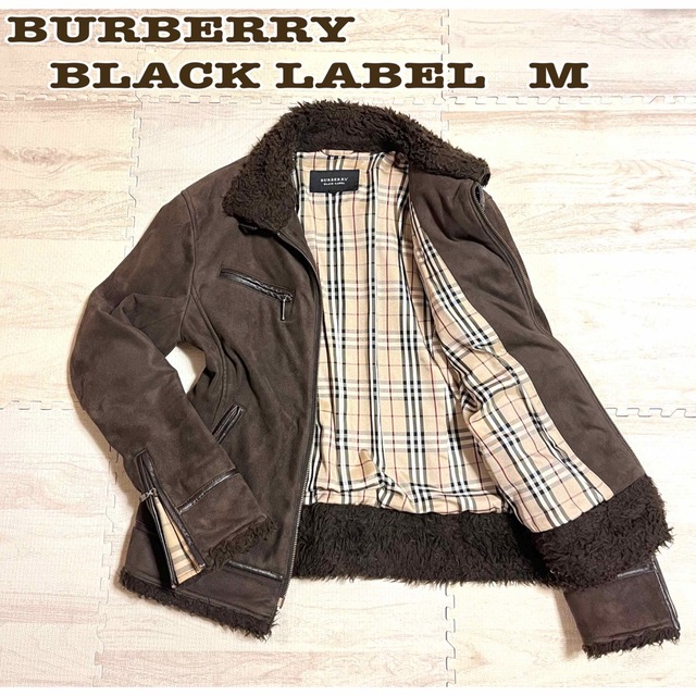 BURBERRY BLACK LABEL(バーバリーブラックレーベル)の<美品> バーバリーブラックレーベル ムートンコート ノバチェック ブラウン M メンズのジャケット/アウター(ライダースジャケット)の商品写真