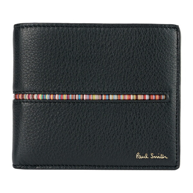 新品 ポールスミス PAUL SMITH 2つ折り財布 BILLFOLD AND COIN WALLET ブラックレザーフラップ式開閉内側