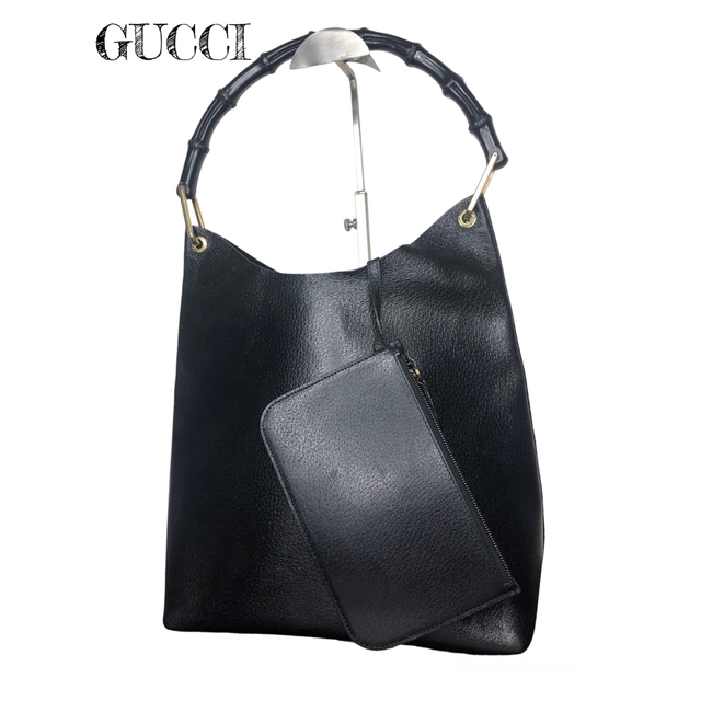 ポーチ付き☆GUCCI グッチ バンブーハンドル 本革レザー トートバッグ