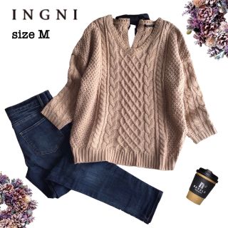 イング(INGNI)の【used】INGNI イング バックリボン ケーブル ニット ベージュ(ニット/セーター)