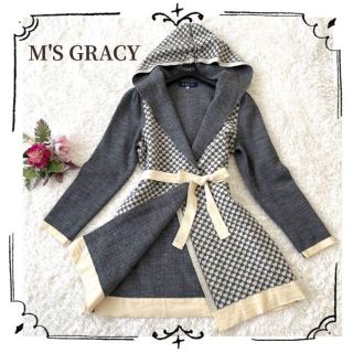 エムズグレイシー(M'S GRACY)の可愛い【M'S GRACY】ロングカーディガン　ハート　グレー　40 L  毛(カーディガン)