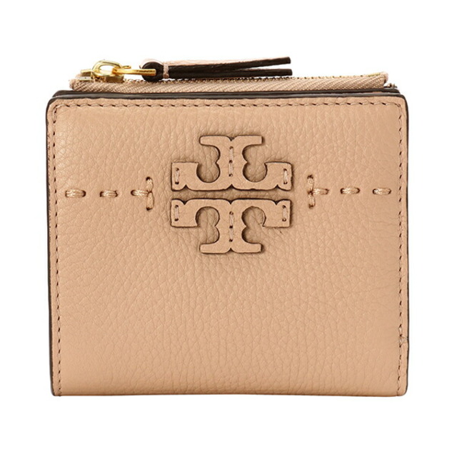 レザースナップ式開閉内側新品 トリーバーチ TORY BURCH 2つ折り財布 マグロウ ベージュ系