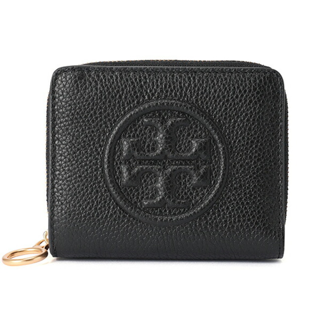 新品 トリーバーチ TORY BURCH 2つ折り財布 ペリー ブラックレザースナップボタン式開閉内側