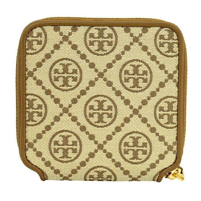 新品 トリーバーチ TORY BURCH 2つ折り財布 Tモノグラム ライトブラウン ヘーゼル