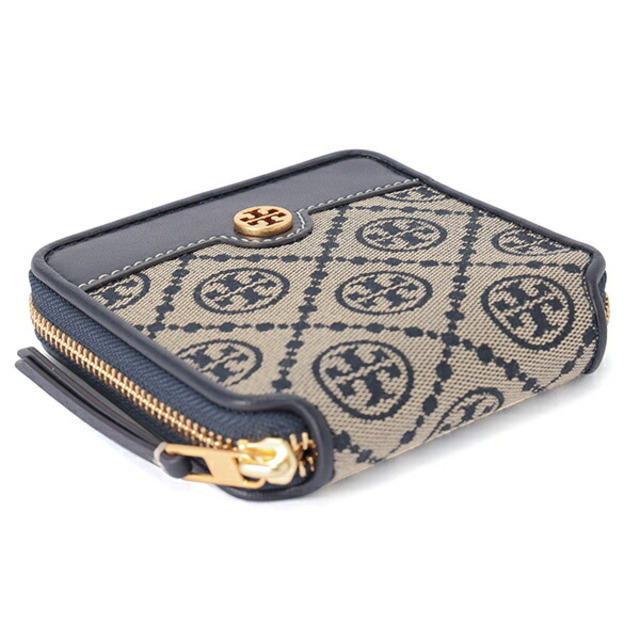 新品 トリーバーチ TORY BURCH 2つ折り財布 Tモノグラム トリーネイビー