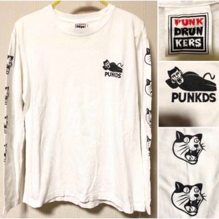 パンクドランカーズ(PUNK DRUNKERS)の完売品❗️PUNK DRUNKERS パンクドランカーズ  ネコ ロンT 白(Tシャツ/カットソー(七分/長袖))