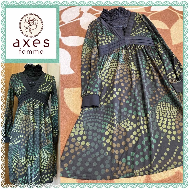 axes femme(アクシーズファム)のアクシーズファム★axes★良品★Vネック★グラデーション★ドット★レトロワンピ レディースのワンピース(ロングワンピース/マキシワンピース)の商品写真