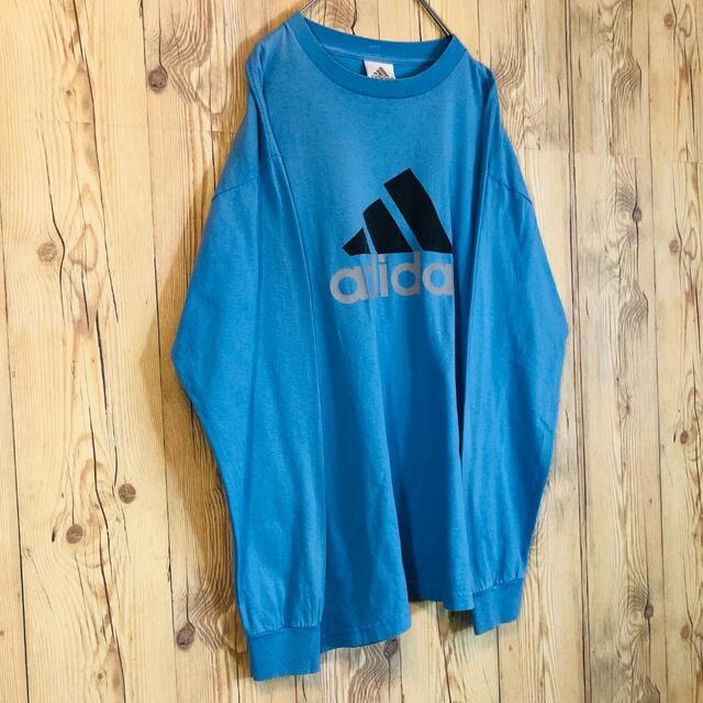 adidas(アディダス)の『デカロゴ』90s 古着 アディダス ロンT くすみブルー USA製 メンズのトップス(Tシャツ/カットソー(七分/長袖))の商品写真