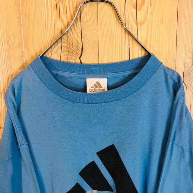 adidas(アディダス)の『デカロゴ』90s 古着 アディダス ロンT くすみブルー USA製 メンズのトップス(Tシャツ/カットソー(七分/長袖))の商品写真