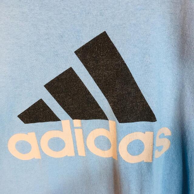 adidas(アディダス)の『デカロゴ』90s 古着 アディダス ロンT くすみブルー USA製 メンズのトップス(Tシャツ/カットソー(七分/長袖))の商品写真