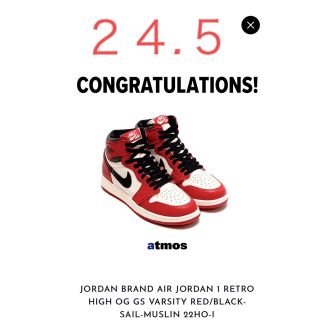 ナイキ(NIKE)のNIKE jordan 1 high og chicago 24.5(スニーカー)