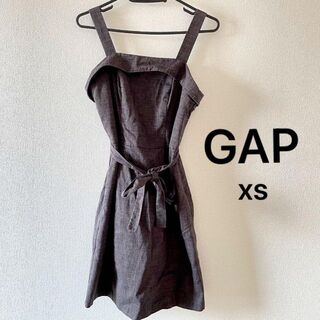 ギャップ(GAP)の値下げ美品 gap ジャンパースカート ワンピース XS ウエストリボン グレー(ひざ丈ワンピース)