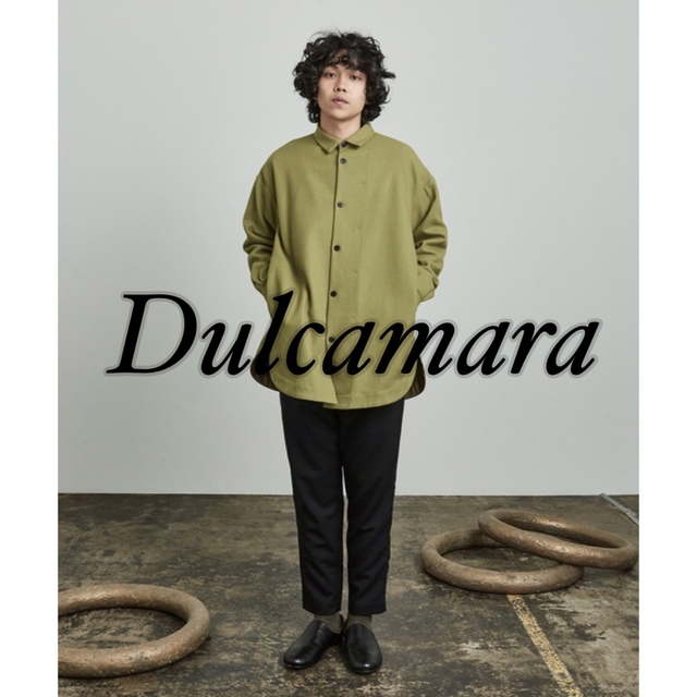 【美品】Dulcamara メルトンラウンドヘムシャツ　オリーブ