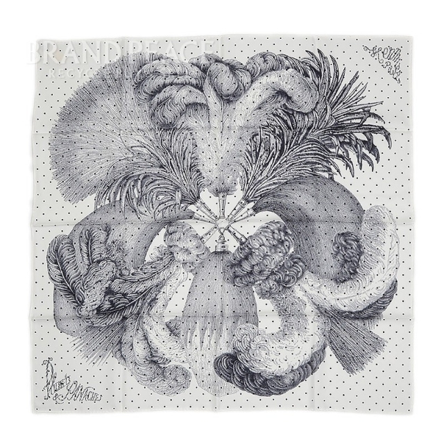 Hermes - エルメス カレ90 スカーフ 羽根と羽根飾り ドット ホワイト/ブラック/アント