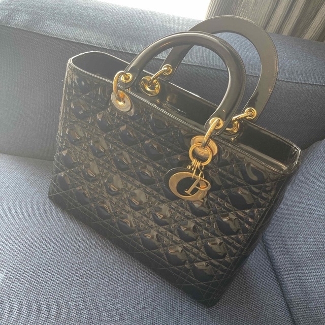 【LADY DiOR】ラージ パテントレザーブラック ChristianDior 【LADY DiOR】ラージ パテントレザーブラック ChristianDior