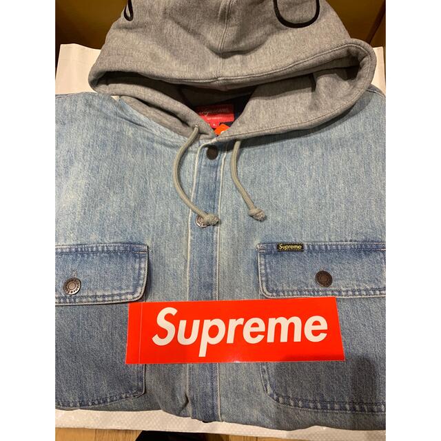 Supreme Fleece Hooded Denim Shirt Blue