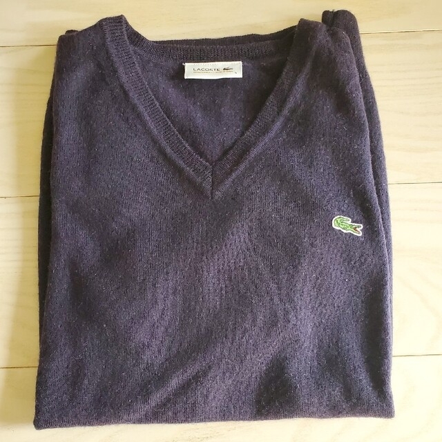 LACOSTE(ラコステ)の新品 未使用 ラコステ Mサイズ 紺 ネイビー 毛100% メンズのトップス(ニット/セーター)の商品写真