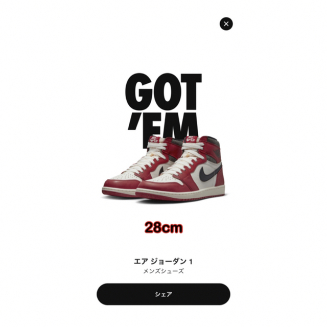 NIKE AIR JORDAN1 HIGH OG CHICAGO 28.0cm！新品未使用購入先