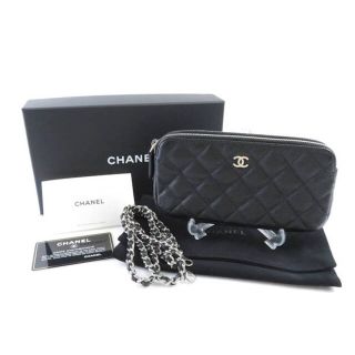 シャネル CHANEL マトラッセ 長財布 ウォレットチェーン キャビアスキン ピンク / 083466