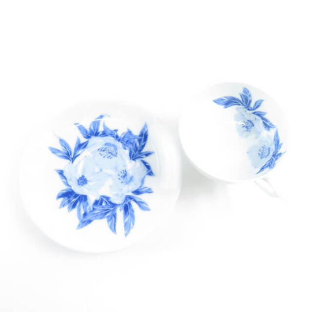 【極美品】深川製磁　カップ＆ソーサー　フラワー 花 金彩 オリエンタルブルー