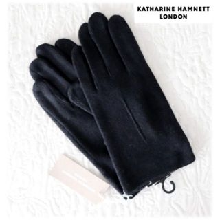 キャサリンハムネット(KATHARINE HAMNETT)の新品【キャサリンハムネット LONDON】ロゴ刺繍 手袋 黒 23-24cm(手袋)