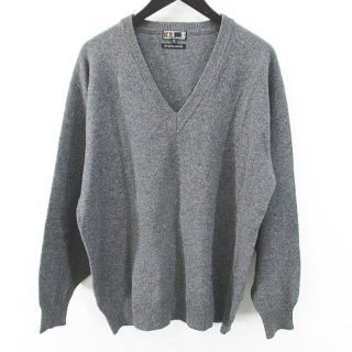 ダックス(DAKS)のダックス DAKS 長袖 ニット セーター Vネック 2L 灰 グレー ロゴ 毛(ニット/セーター)