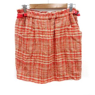 フローレント(FLORENT)のフローレント FLORENT スカート 台形 ミニ 総柄 絹 シルク 36 赤(ミニスカート)