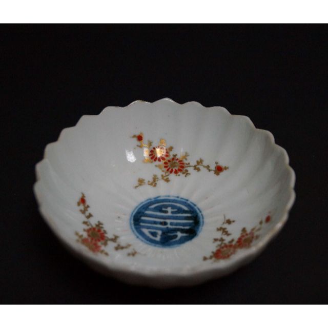 江戸中期(文化年)柿右衛門色絵『菊寿祥瑞文』菊型向付/皿(五客)濁手