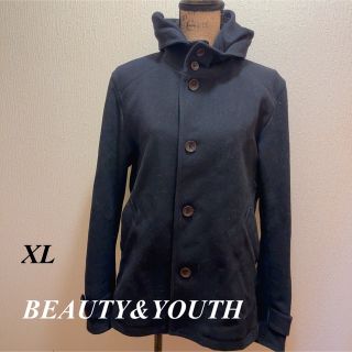 ビューティアンドユースユナイテッドアローズ(BEAUTY&YOUTH UNITED ARROWS)の美品★BEAUTY&YOUTH★ブラックフード付きショート丈コート★XL(ピーコート)