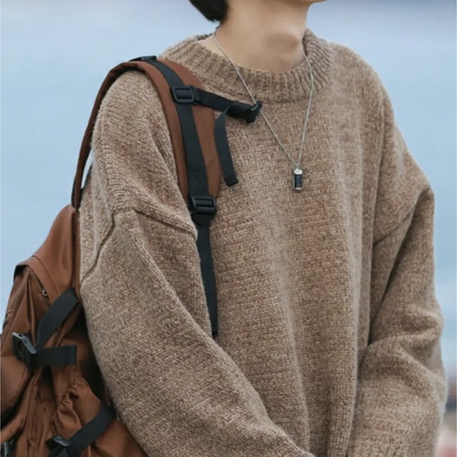 【ラウンド ネック セーター  】シンプル  　韓国風　オーバーサイズ