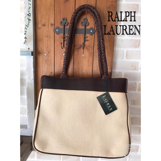 Ralph Lauren(ラルフローレン)のラルフローレン　キャンバス地本革トートバック　新品 レディースのバッグ(トートバッグ)の商品写真