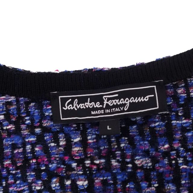 Salvatore Ferragamo(サルヴァトーレフェラガモ)の美品 サルヴァトーレ フェラガモ Salvatore Ferragamo ジャケット ジップアップ ツイード ニット レザー レディース アウター L マルチカラー レディースのジャケット/アウター(その他)の商品写真