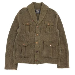 ダブルアールエル(RRL)の美品 ダブルアールエル RRL ジャケット ニットジャケット ショールカラー コットン メンズ ローゲージ アウター L カーキ(その他)