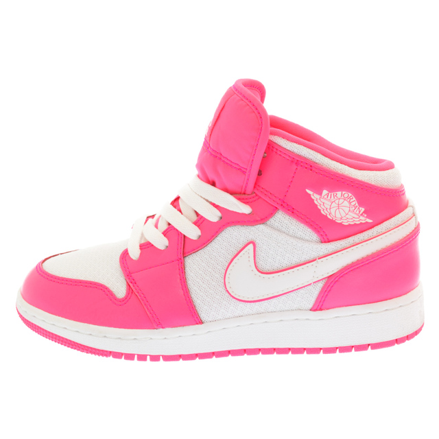 NIKE(ナイキ)のNIKE ナイキ AIR JORDAN 1 MID(GS) hyper pink ナイキ エアジョーダン 1ハイパーピンク ハイカットスニーカー 555112-611 ピンク レディース レディースの靴/シューズ(スニーカー)の商品写真